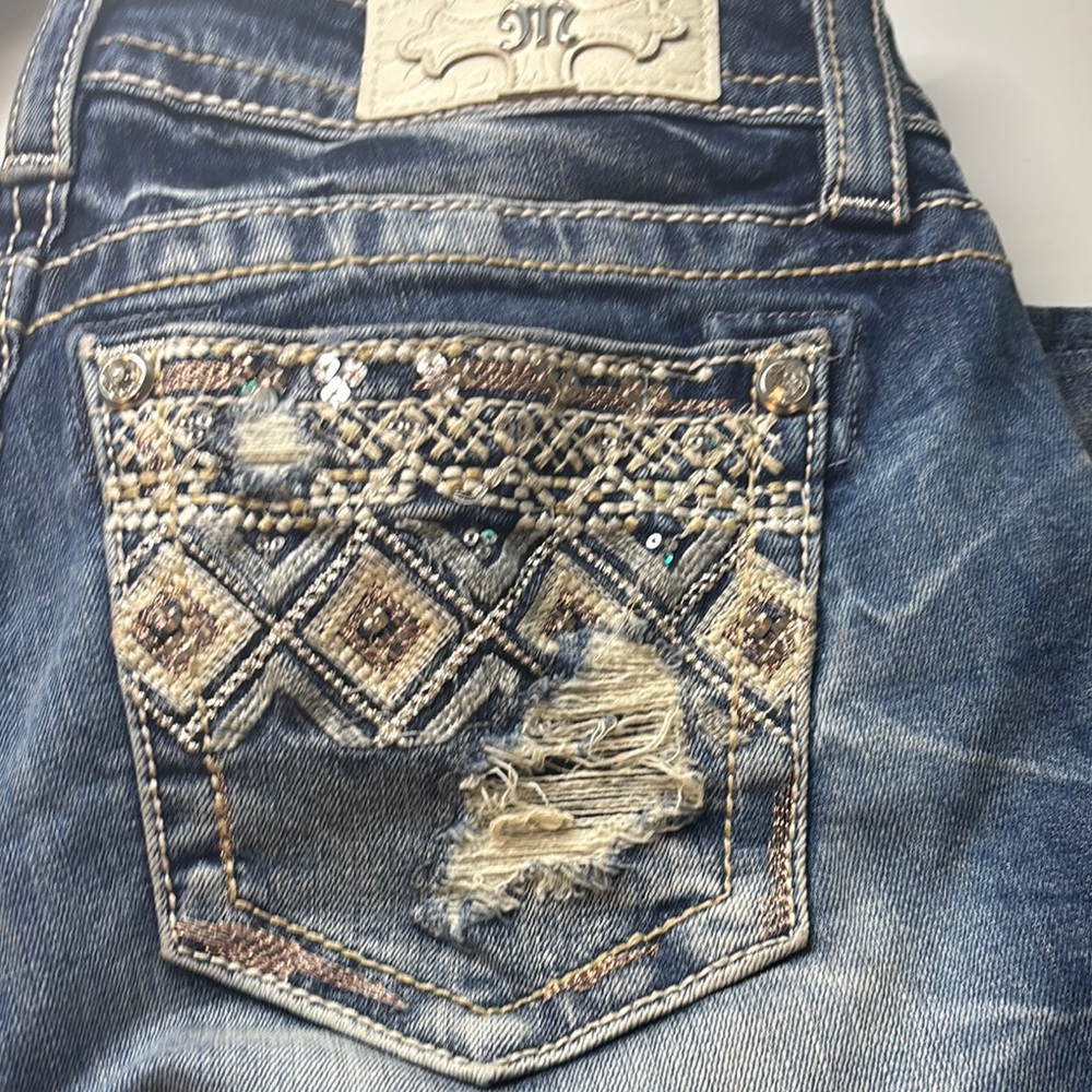 Miss Me Blue Distressed Cropped Jeans
